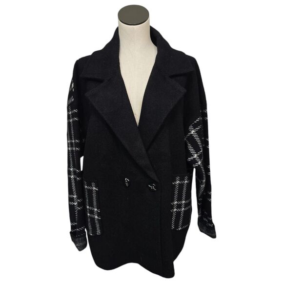 Kut From The Kloth Azalea Houndstooth Plaid Sweater‎ Coat Black/White Size XL - Picture 1 of 12